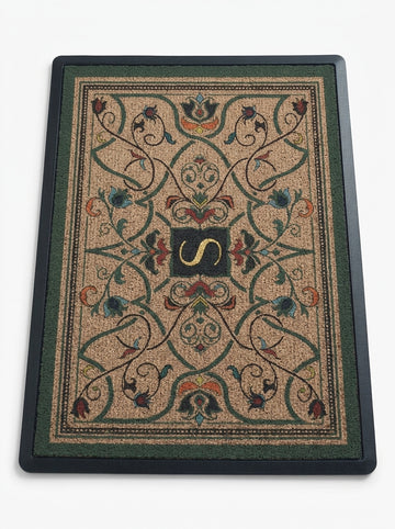 Botanical Monogram Welcome Door Mat with elegant floral border