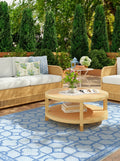 Blue botanical patio rug for indoor and outdoor spaces