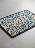 Everlasting Love Botanical Welcome Doormat with elegant indigo leaf pattern