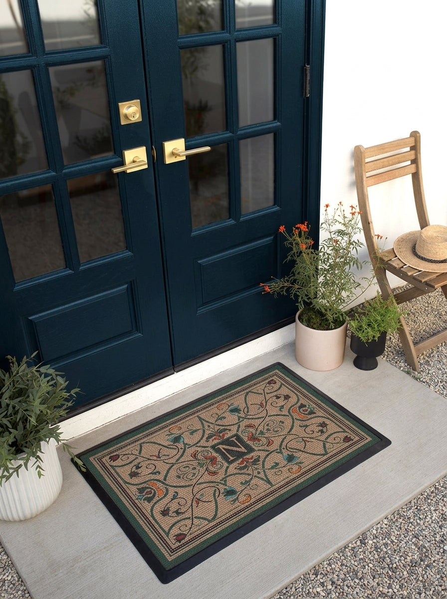 Personalized floral welcome doormat for home entrance