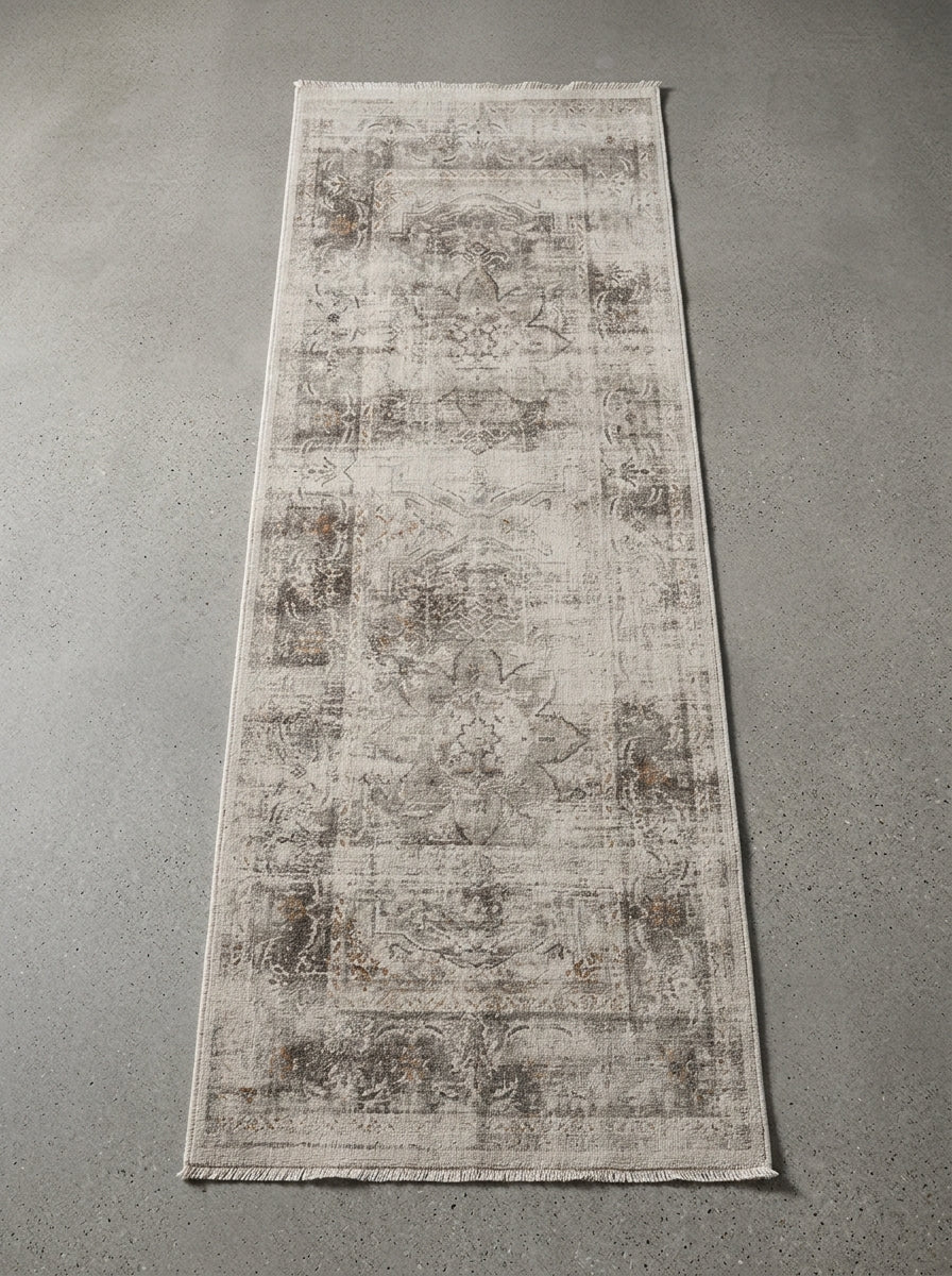 Rustic Heritage Medallion Washable Area Rug with vintage floral pattern