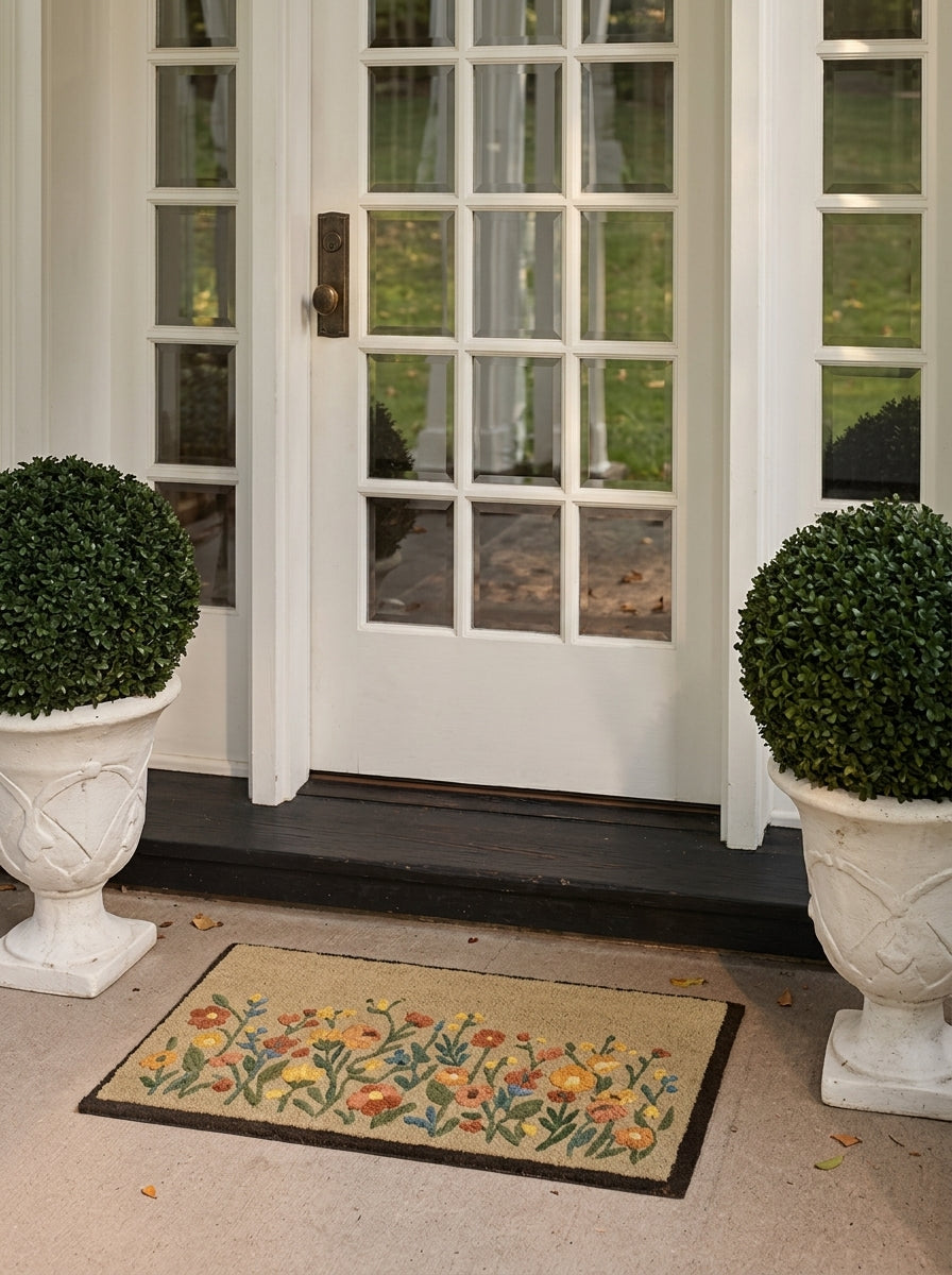 Floral washable welcome mat for modern home entrance