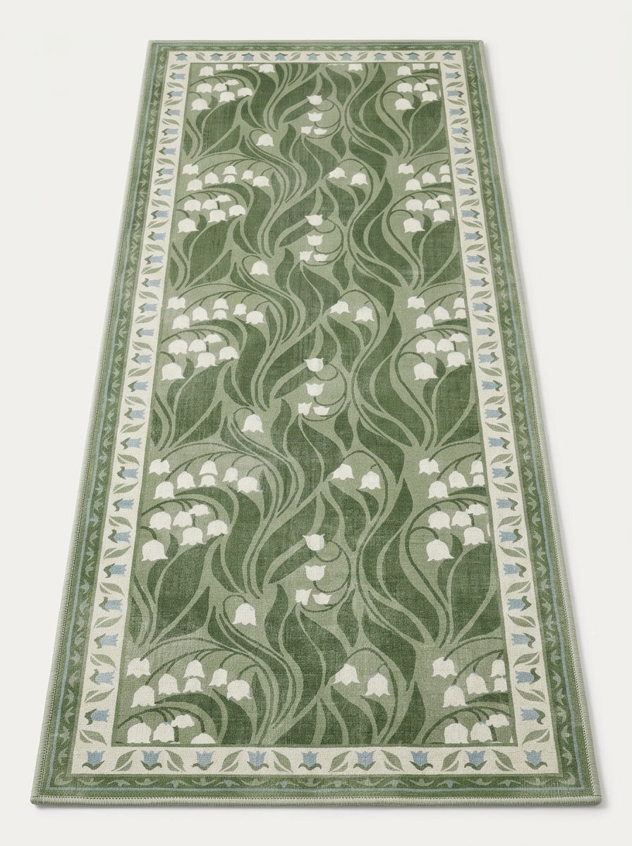 Verdant Lily Garden Washable Area Rug with elegant botanical pattern