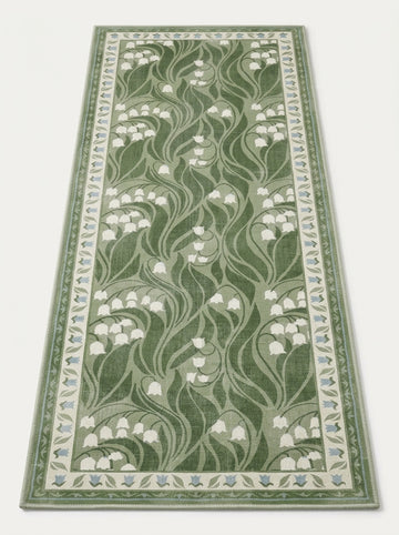 Verdant Lily Garden Washable Area Rug with elegant botanical pattern